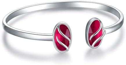 Siam Sterling Silver Cuff Bracelet with Box Chain and Red Ruby Gemstones for Women, Adjustable Design, Ideal Birthday or Anniversary Gift