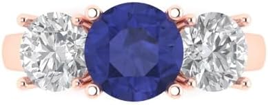 Clara Pucci 3.25 ct Tanzanite Engagement Ring with Rose Gold Setting for Women, Three-Stone Round-Cut Design