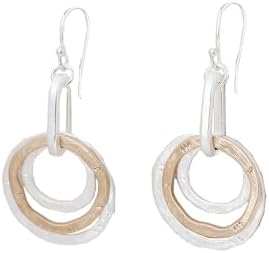 Sterling Silver Halo Drop Earrings - Zinc-crafted Thread-wrapped Medium Cutout Disc Hoop Design for Women and Girls - No Gemstone Two-tone Lightweight Jewelry