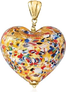 Ross-Simons Italian Multicolored Murano Glass Heart Pendant in 18kt Gold Over Sterling