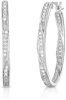 Natalia Drake Large Twisted Oval 1/4 Cttw Diamond Hoop Earrings for Women in 925 Sterling Silver