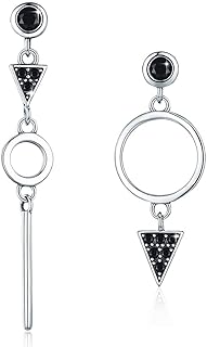 ESROVER Boucles d'oreilles originales pour femmes, en argent sterling 925, avec forme géométrique pendante et zircon cubique noir, idéales pour les oreilles sensibles