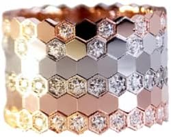 Rose Gold Honeycomb Stacking Ring 3 Pieces Hexagon Statement Ring with Delicate Cubic Zirconia Promise Wedding Engagement Band Ring Eternity Bands Jewelry Gifts for Women & Girls,Size 6 to10