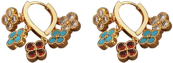 Zircon Clover Hoop Earrings in Brass - Minimalist Four Leaves Design for Women - Stylish and Versatile Jewelry Accessory