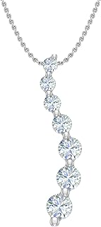 FINEROCK 1/2 Carat Diamond Journey Pendant Necklace in 10K Gold or in Platinum (Included Silver Chain)