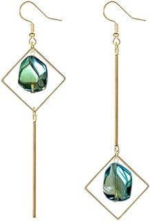 Geometric Mismatch Asymmetry Colorful Glass Drop Dangle Earrings with French Wire Back Finding for Women and Girls, Abstract Design