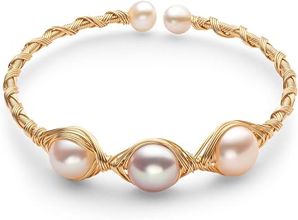 14k Gold-Filled Freshwater Cultured Pearl Bangle Bracelet, Open Cuff Design for Women, Perfect Gift for Special Occasions
