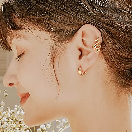 Solid 925 Sterling Silver Leaf Cuff Earrings Non Piercing Cartilage Wraps for Women Girls Leaf Clip On Earrings Helix Cuffs