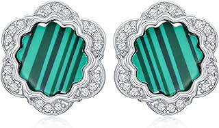 AOBOCO Sterling Silver Malachite Flower Stud Earrings for Women