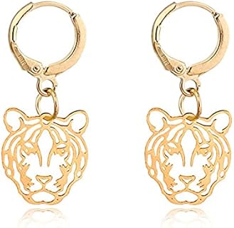 Clutchless Wild Leopard and Tiger Head Hoop Huggie Earrings in Durable Zinc Alloy for Women with Round Circle Design