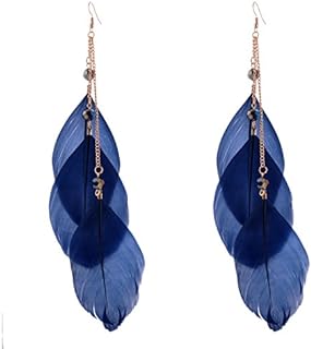 lureme® Bohemian Style Women Jewelry 3 Big Feather Long Tassel with Crystal Pendant Dangle Earrings (er005299)