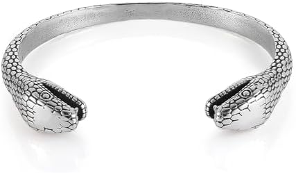 Buckle Clasp Stainless Steel Snake Chain HZMAN Double Snake Heads Cuff Bracelet, Gothic Punk Design Jewelry for Men and Boys