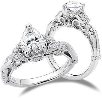 DovEggs Moissanite Engagement Rings for Women 1.5ct Center 6X8mm G-H-I Color Pear Shaped Cut Antique Moissanite Wedding Rings 14K Gold Quality Sterling Silver Bridal Sets Band Width 2.4mm