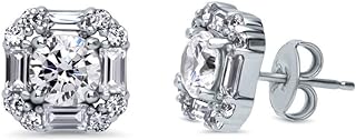 BERRICLE Sterling Silver Halo Round Cubic Zirconia CZ Art Deco Anniversary Stud Earrings for Women, Rhodium Plated