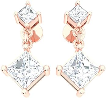 1.5carat Round Cut Real Diamond 14k Rose Gold Earrings For Women Solitaire Drop GH Color VS2 Clarity