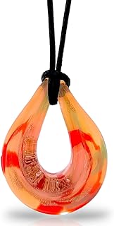 Hypoallergenic Handmade Amber Teardrop Murano Glass Necklace Pendant with Cable Chain - Italian Artisan Style Jewelry for Women - Unique Lampwork Design