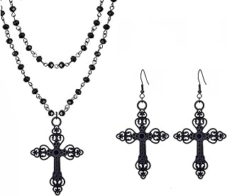 Gothic Cross Necklaces Cross Earrings Black Cross Pendant Choker Crystal Chain Halloween Jewelry Set for Woman