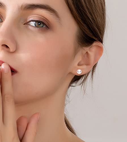 12 Pairs Pearl Stud Earrings, Hypoallergenic Surgical Steel Round Ball Beads Stud Earrings Set for Women Teen Girls（6mm 8mm 10mm 12mm）