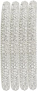 Efulgenz Rhinestone Bangle Bracelet Set with Box Chain & Spring Ring Clasp for Women, Bridal Wedding Jewellery, Hypoallergenic Copper, Indian Design 2 Piece Set