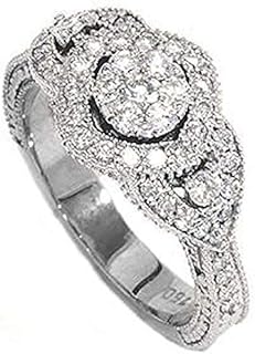 ABHI 0.79 Ct Round Diamond Antique Cluster Haalo Wedding Engagement Ring 14K White Gold Over
