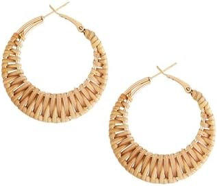 Boho Handwoven Rattan Hoop Earrings for Women - Zinc-Constructed, Eco-friendly Statement Jewelry for Summer Beach Fun