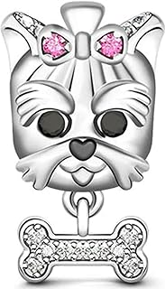 925 Sterling Silver Dog Charms for Bracelets, Sparkling Pet Design, Compatible with Pandora and Other European Style Accessories, No Gemstone Included