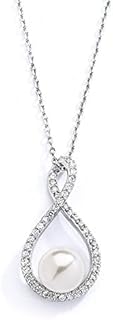 Mariell Pearl Drop Necklace with Cubic Zirconia Crystals for Brides, Weddings, Mother's Day Jewelry Gift