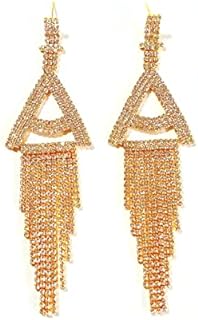 Gold Plated Initial Tassel Dangle Earrings with French Clip for Women, Zinc Metal, No Gemstone, Party Jewelry