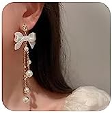 Pearl Bow Earrings for Women Pearl Drop Earrings Elegant Prom Earrings Sweet BowKnot Ribbon Earrings Bridal Earrings for Wedding Party Prom Jewelry Gifts for Teen Girls