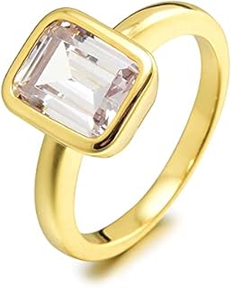 RIZILIA CELEBOX Solitaire Engagement Ring with Emerald Cut Gemstones CZ [6 Colors available] in Yellow Gold Plated, Celebrity inspired by Angelina Jolie
