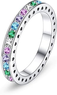 Bellitia Bague de Fiançailles en Argent 925 avec Diamant Synthétique Multicolore, Design Élégant et Confortable, Cadeaux Parfaits pour Femmes et Occasions Spéciales