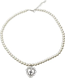 Baroque Vintage Heart Pendant Imitation Pearl Chain Necklace Sweet Gothic Cross Punk Gothic Harajuku Jewelry for Women Girls