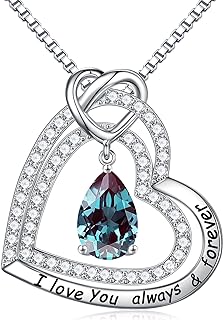 Spring Ring Clasp Alexandrite Pendant Necklace with Box Chain - Double Heart Sterling Silver Design for Women - Perfect Gift for Birthdays, Anniversaries