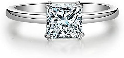 Simple Princess Cut Solitaire Engagement Ring Square 1.25 Ct Cubic Zirconia Bridal Ring 925 Sterling Silver