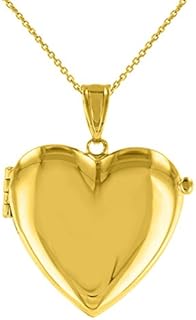 USA-Made 14K Yellow Gold Heart Locket Necklace with Fine Rolo Chain and Secure Spring Ring Clasp