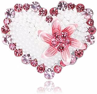 Rhinestone Heart Brooch Pins with Pin Clasp, Fashion Jewelry Gift for Women and Girls - Alloy, Crystal Flowers Design