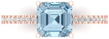 2.7 ct Cushion Cut Aquamarine Engagement Ring in 14k Rose Gold, Promise Wedding Solitaire with Accents