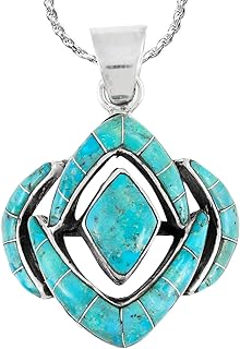 Authentic Turquoise & Semiprecious Gemstones Necklace with Sturdy Lobster-Claw Clasp on 20" Sterling Silver Rope Chain - Made in the Philippines