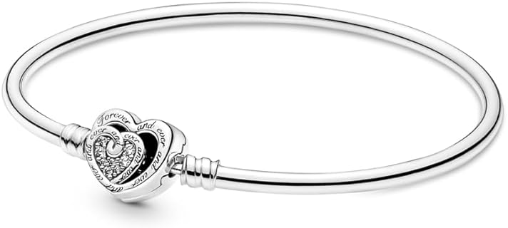 Pandora Moments Entwined Infinite Hearts Bangle - Compatible Moments Charms - Cubic Zirconia & Sterling Silver Charm Bracelet for Women - Mother's Day Gift - With Gift Box