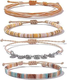 FANCY SHINY Waterproof String Anklets Boho Clay Beads Ankle Bracelets Cute Cloth Stainless Steel Coin Anklet Set Beach Summer Jewelry for Women