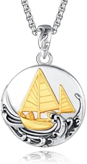 Locket Necklace for Men Women Sailboat Anchor Necklace Compass Jewelry 925 Sterling Silver Locket Necklace That Holds Pictures (01-sailboat locket)