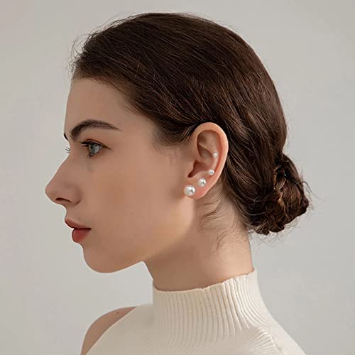 12 Pairs Pearl Stud Earrings, Hypoallergenic Surgical Steel Round Ball Beads Stud Earrings Set for Women Teen Girls（6mm 8mm 10mm 12mm）