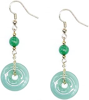 Jade Earrings for Women, Vintage Chinese Gold-Plated Green Jade Donut Drop Earrings, Healing Earrings with Good Fortune, Chinese Hanfu Jewelry Accessory for Girls, Gift