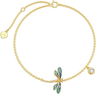 SISGEM Real 10k Gold Dragonfly Ankle Bracelet for Women, Solid 10 Karat Gold Animal Lover Anklet Jewelry Gifts for Her, 9.4"+0.8"+0.8"
