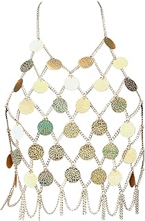 Gold Sequin Body Chain Jewelry for Women Sexy Mesh Crop Top Festival Rave Outfit
