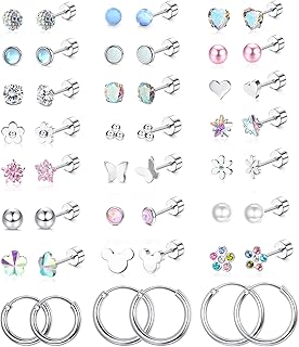 YADOCA Pendientes de Acero Quirúrgico para Niñas y Mujeres Hipoalergénicos con Parte Trasera Plana, 24 Pares de Estilos, Ideales para Cartílago y Hélice, Perfectos para Uso Diario