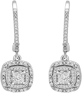 1/4 CTTW Diamond Square Dangle Miracle Plate Earrings Set in Polished Yellow Gold over Sterling Silver or Sterling Silver, Dainty Jewelry for Women and Girls, Women’s Fashion Earrings