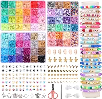 Colorful QUEFE Clay Bead Bracelet Making Kit for Kids 8-12, Featuring 72 Vibrant Colors, Includes 6280 Handmade Polymer Beads