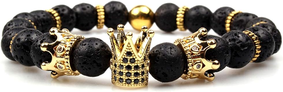 GVUSMIL Imperial Crown Bead Bracelet King&Queen Luxury Charm Couple Jewelry Xmas Gift for Women Men