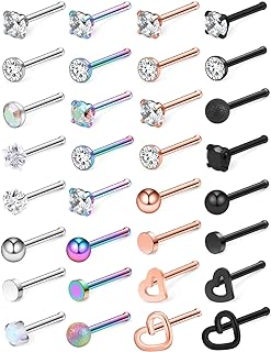 Ocptiy 18G 20G 22G Hypoallergenic Nose Rings Studs 316L Surgical Steel L Shaped Screw Spiral Style Nose Piercing Jewelry for Women Men Silver Rose Gold Black Colorful